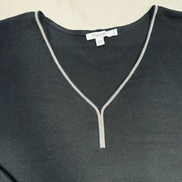 NWT New Chico's Caviar Trim V-Neck Black Sweater Size 4 US XXL - Picture 11 of 12